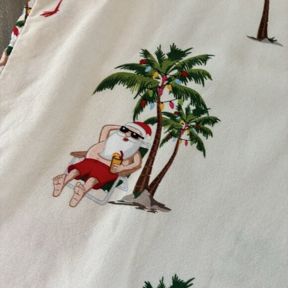 Denim & Flower Santa Palm Trees Flamingo Christmas Short Sleeve Mens XL (XM5) - Picture 3 of 5